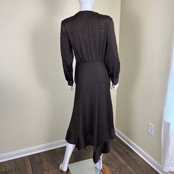 & Other Stories Womens Size 4  Stripe Satin Asymmetrical Handkerchief Midi Dress - Picture 9 of 16